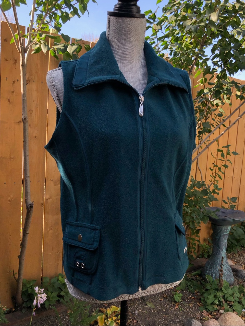 Y2K Boho Alia Petites Teal Fleece Zip-Up Fall Vest Coastal Grandma